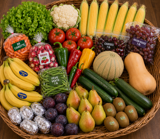 Gros panier de fruits et légumes