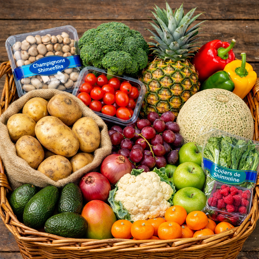 Gros panier de fruits et légumes