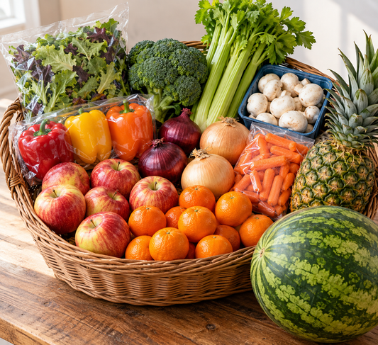 Gros panier de fruits et légumes