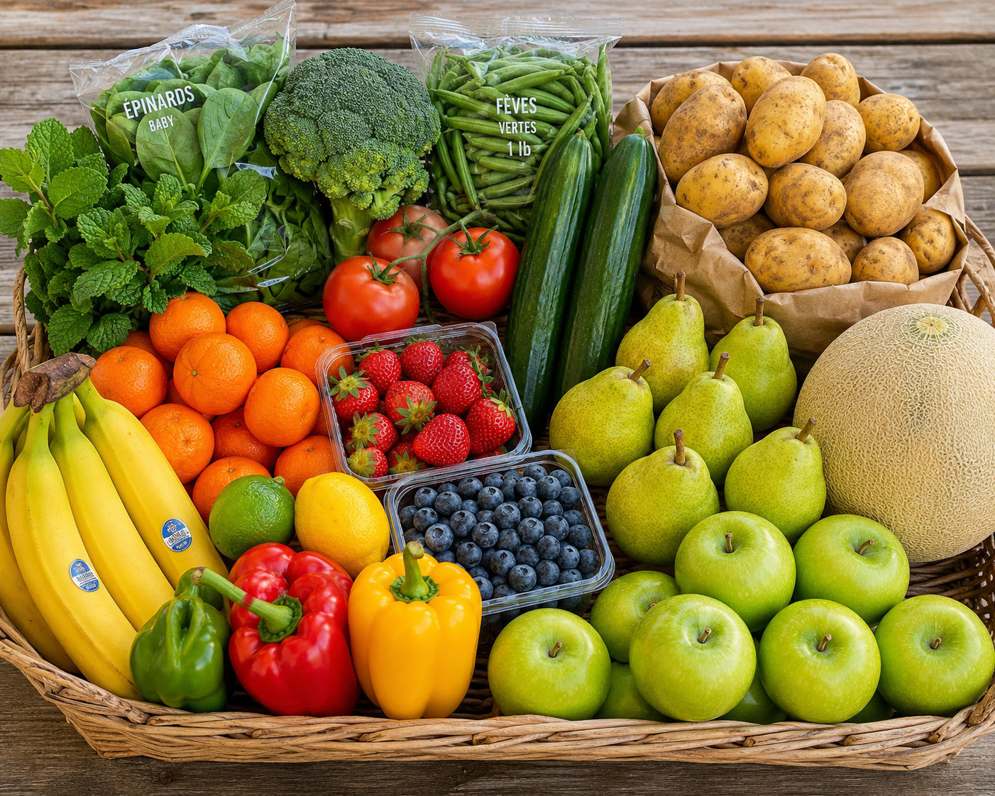 Gros panier de fruits et légumes