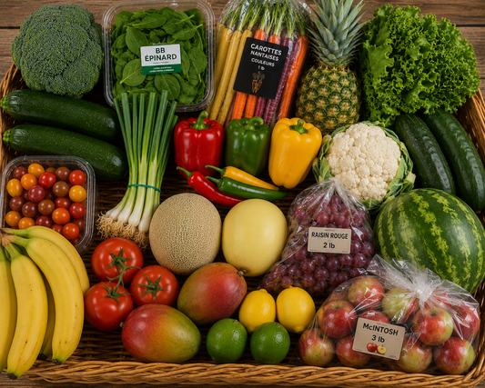 Gros panier de fruits et légumes